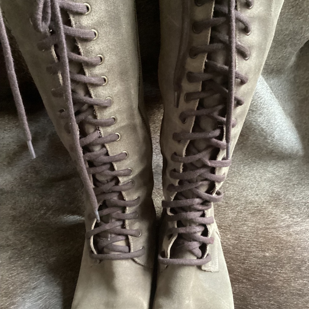 Born Brown Suede Leather Lace Up High Boots - Picture 4 of 15
